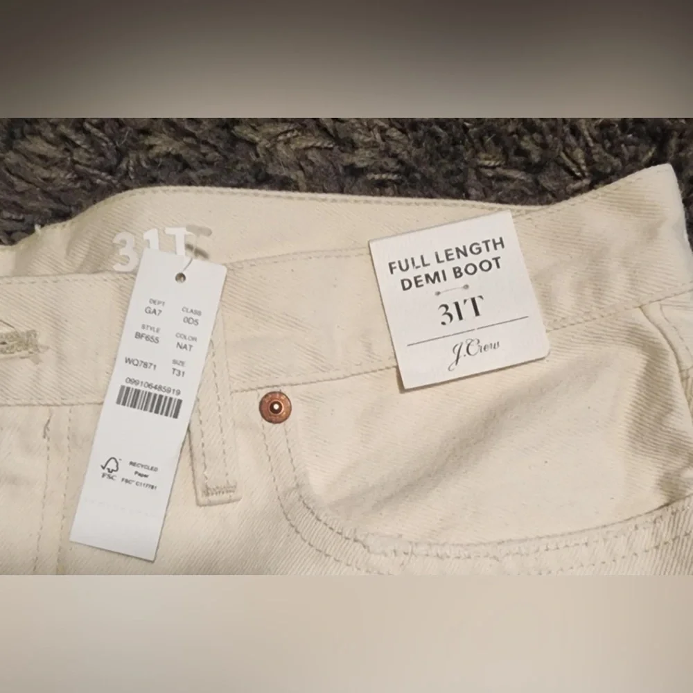 J. CREW High-rise Full Length Demi Boot Oatmeal 100% Cotton Sz.31Tx33 NWT** - Picture 6 of 8
